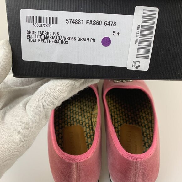 NIB Gucci Pink Velvet Pearl Monogram Slip on Loafers Size 5.5 - Picture 9 of 10